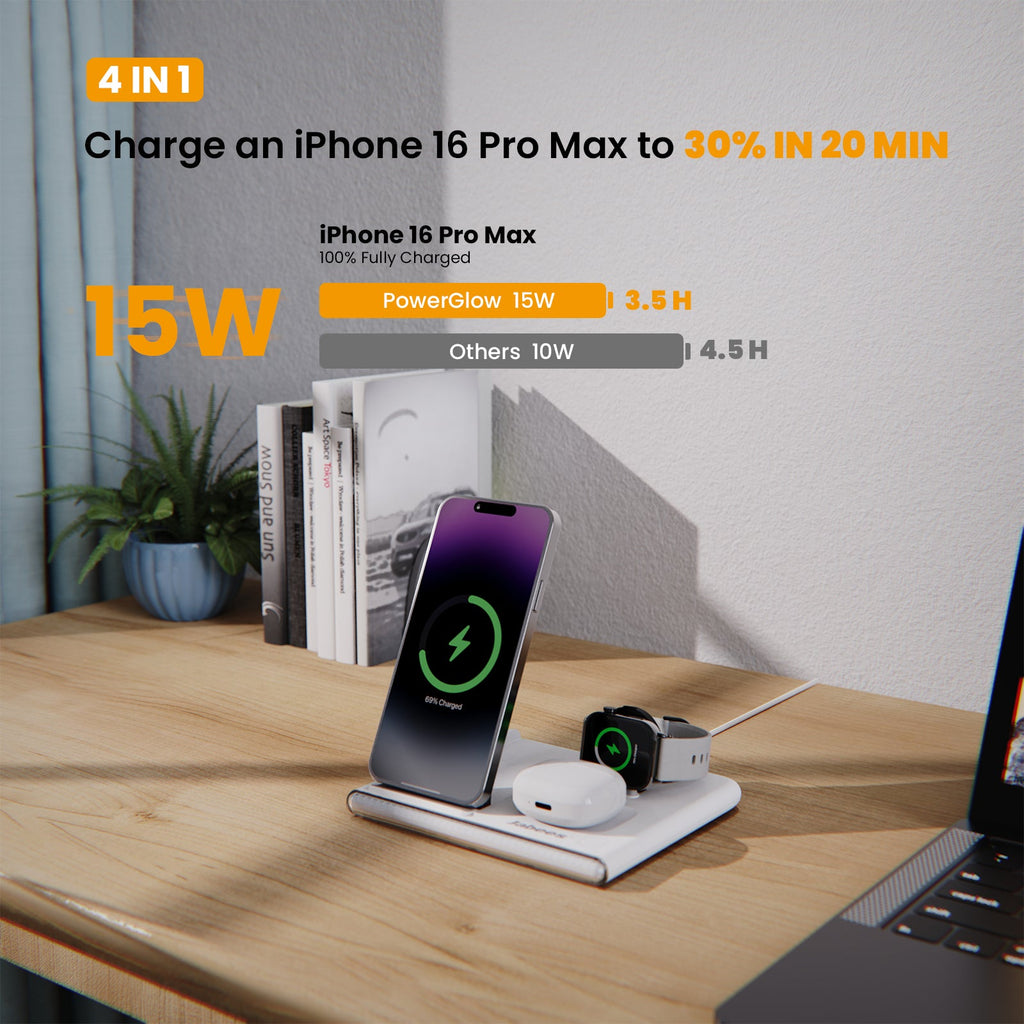 Jabees PowerGlow 4in1 Foldable Wireless Charging Station With LED Night Light