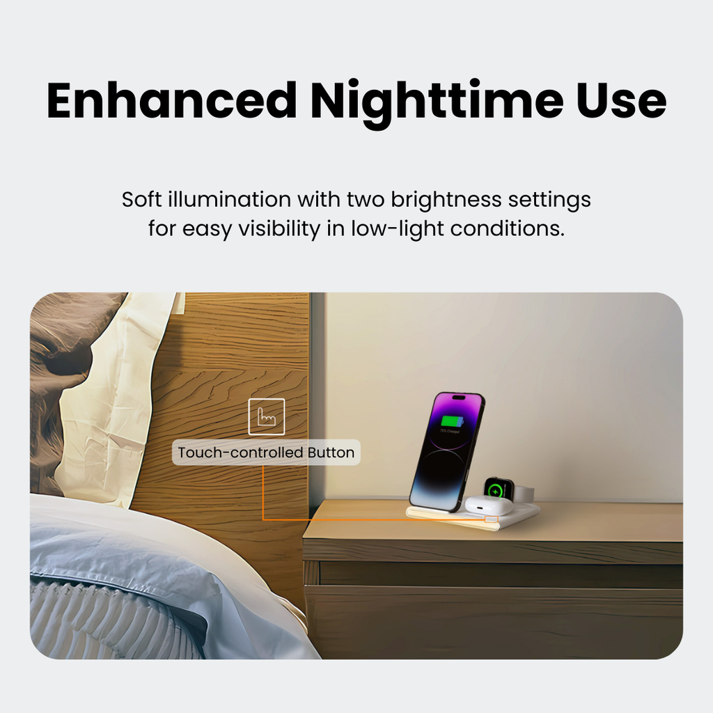 Jabees PowerGlow 4in1 Foldable Wireless Charging Station With LED Night Light